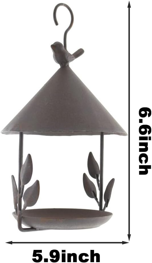 Hanging Bird Feeder Metal Outdoor Bird Food Holder Wild Bird House for Outside with Roof