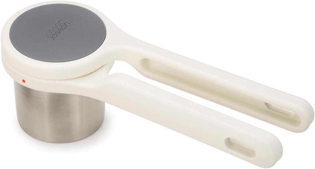 Joseph Joseph Helix Potato Ricer Masher Ergonomic Twist-Action Hand Manual Stainless Steel For Mashed Potato, Vegetable Purees, Stainless Steel, White