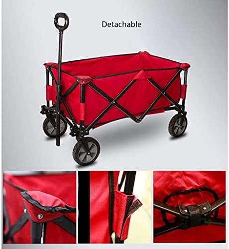 Folding Wagon Garden Carts Outdoor Carts Wagons Beach Cart Folding Wagon Four-Wheeled Camper Wagon Collapsible All Terrain Wagon Wagons (Red 105 * 43 * 85cm)