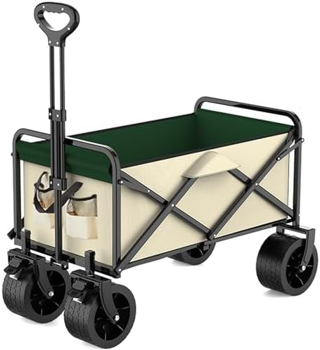 Heavy Duty Folding Camping Wagon Cart - 150Kg Capacity, Adjustable Handle, All-Terrain Wheels & Brake - Perfect for Beach, Garden, Picnic & Shopping