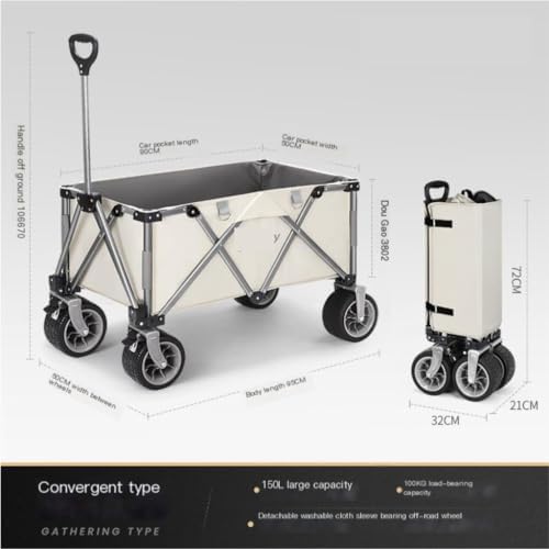 Portable Camping Cart,Portable Beach Trolley Cart for Camping and Outdoor Activities Lightweight Folding Picnic Cart with Multi Functional Design (White)