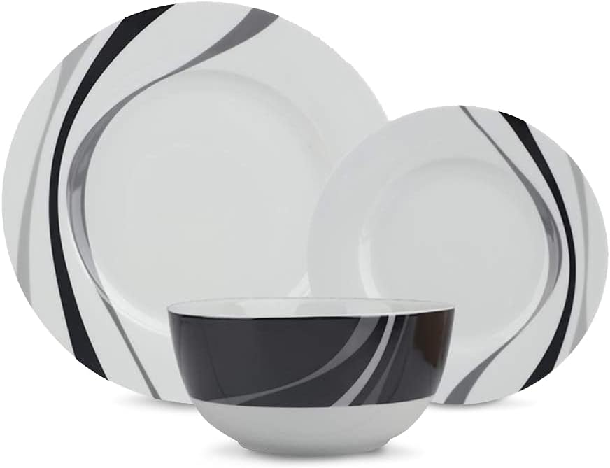Amazon Basics 18-Piece Complete Kitchen Dinnerware Set, Microwave and 
