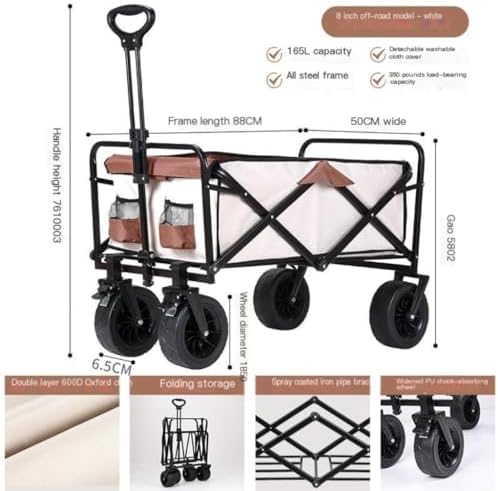 Portable Camping Cart,Outdoor Beach Camping Picnic Folding Fishing Trolley Cart Multifunctional Portable Outdoor Cart (White B)