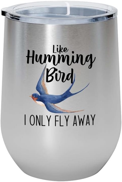Bird Lover Silver Edition Wine Tumbler 12oz - Humming Bird Fly Away - 