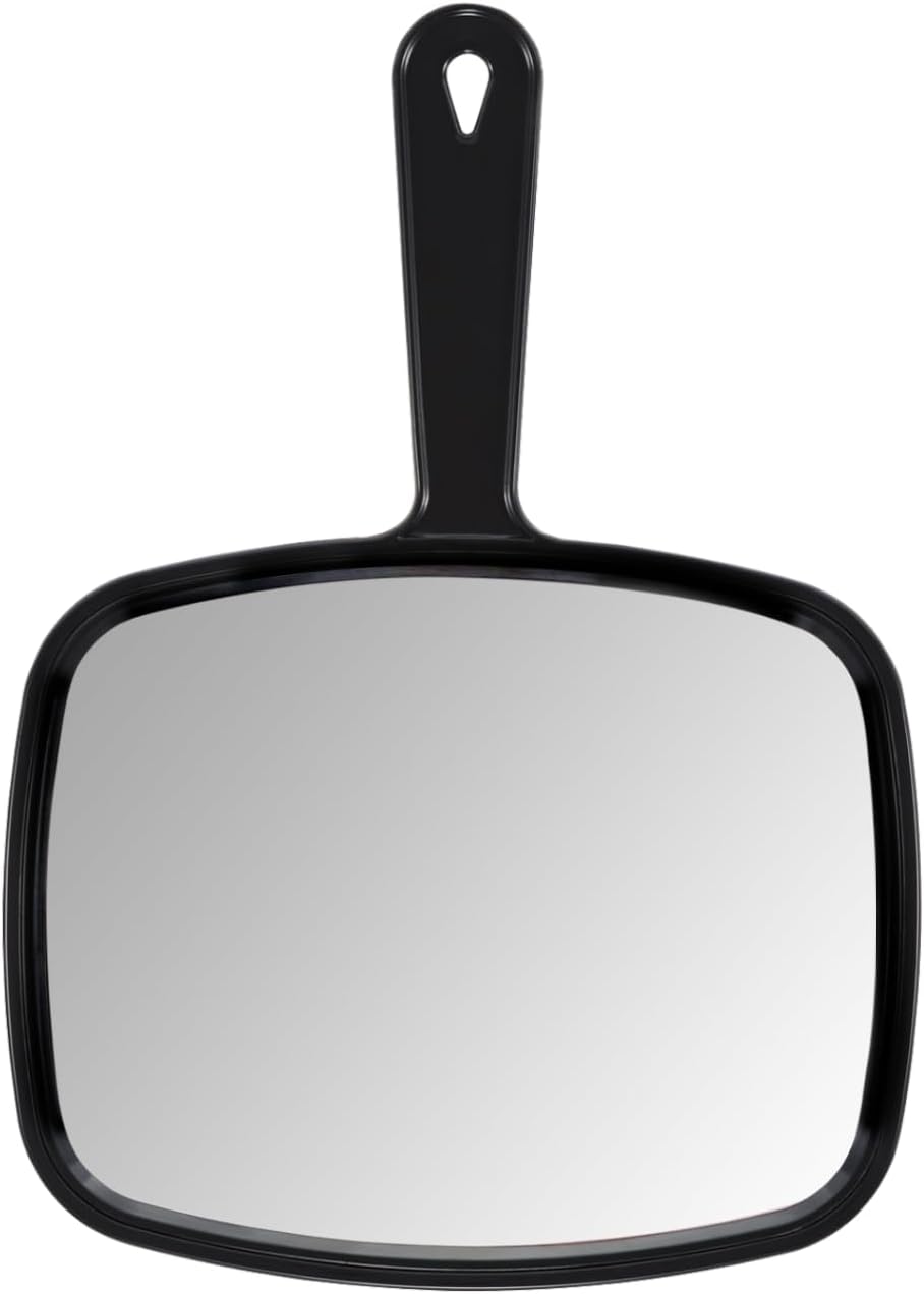 PROTECLE Hand Mirror,9.3" L x 6.7" W Salon Barber Hairdressing Handheld Mirror with Handle, Square Black
