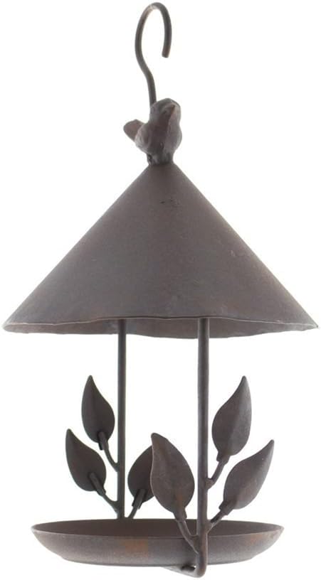 Hanging Bird Feeder Metal Outdoor Bird Food Holder Wild Bird House for Outside with Roof