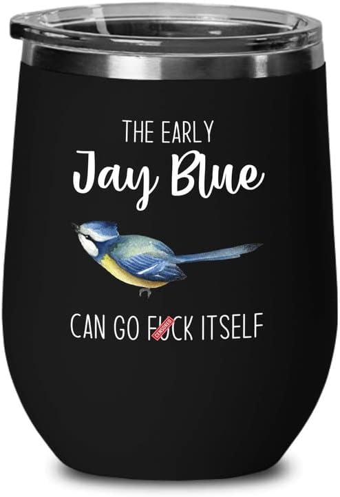 Bird Lover Black Edition Wine Tumbler 12oz - Early Jay Blue go - Hummi