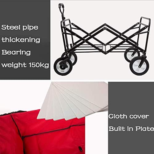 Trolleys, Foldiwagon with Canopy Outdoor Utility Push Cart Withpush Bar Campitrolley, Heavy-Duty Wheels with Brakes, Black/B