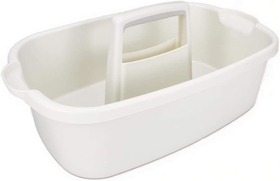 Cleaning Supplies Caddy with Handle, Portable Shower Caddy Organizer Plastic Basket with Handle, Stackable Tool Storage for Bathroom, Garden, Kitchen, Home Organization, White
