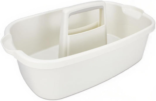 Cleaning Supplies Caddy with Handle, Portable Shower Caddy Organizer Plastic Basket with Handle, Stackable Tool Storage for Bathroom, Garden, Kitchen, Home Organization, White