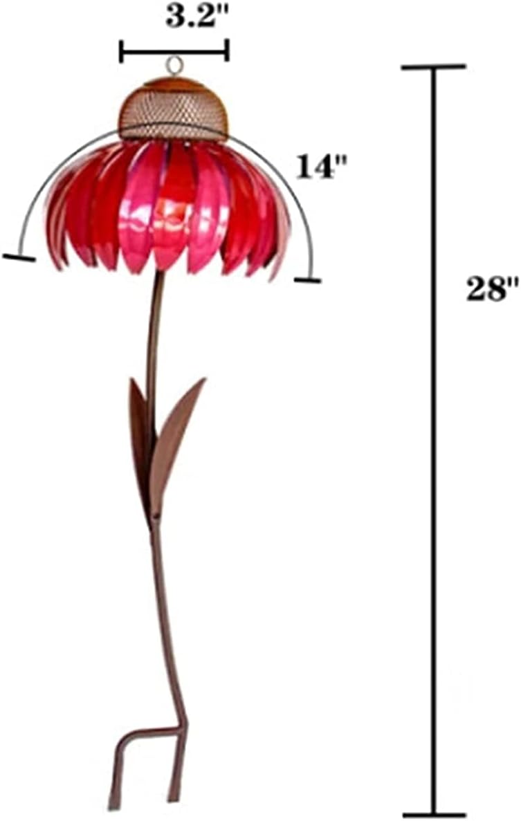Coneflower Bird Feeders Sensation Coneflower Bird Feeder with Stand for Outside Garden Park Lawn Elegant Standing Bird Feeder Art Metal Birdfeeder (Color : Pink)