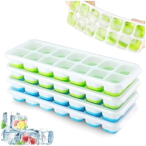 Ice Cube Trays 4 Pack, Airabc Silicone with Removable Lid, Easy-Releas