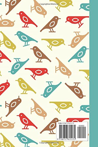 Address Book: Hardcover Hardback / Teal Red Brown Bird Art Pattern on Yellow / Track Names - Telephone Numbers - Emails in Small 6x9 Notebook ... / Large Print / Great Senior Citizen Gift