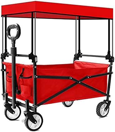 Outdoor Foldiutility Wagon Heavy-Duty Foldable All-Terrain Wagon, Outdoor Utility Garden Shoppicart, with Romovable Canopy, Load-Bea60Kg/132Lbs, for Beach Fishing