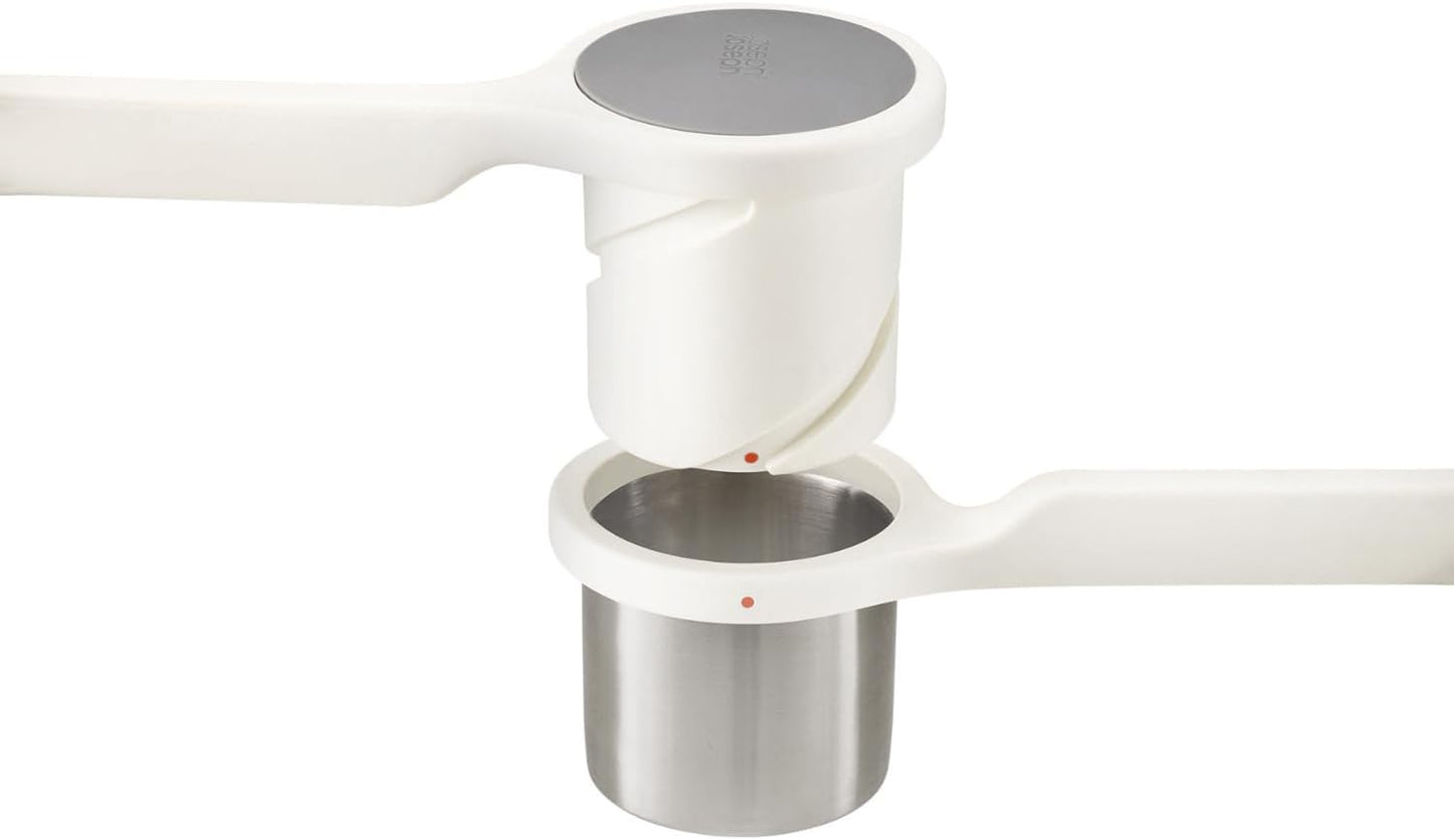 Joseph Joseph Helix Potato Ricer Masher Ergonomic Twist-Action Hand Manual Stainless Steel For Mashed Potato, Vegetable Purees, Stainless Steel, White
