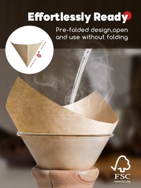 Pre-folded Natural Unbleached Coffee Filters - 50 Pack, Compatible wit