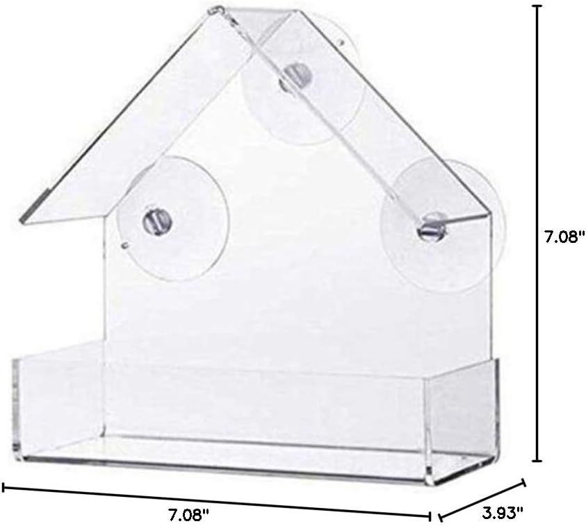 Bird Feeder Acrylic Food Box for Outdoor with 4 Suction Cups - Ideal for - Clear House Shaped Bird Feeder Garden and Patio