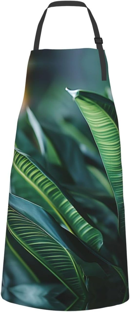 Tropical Palm Leaf print Waterproof apron with pocket adjustable cooking apron for adult kitchen bibs to bake