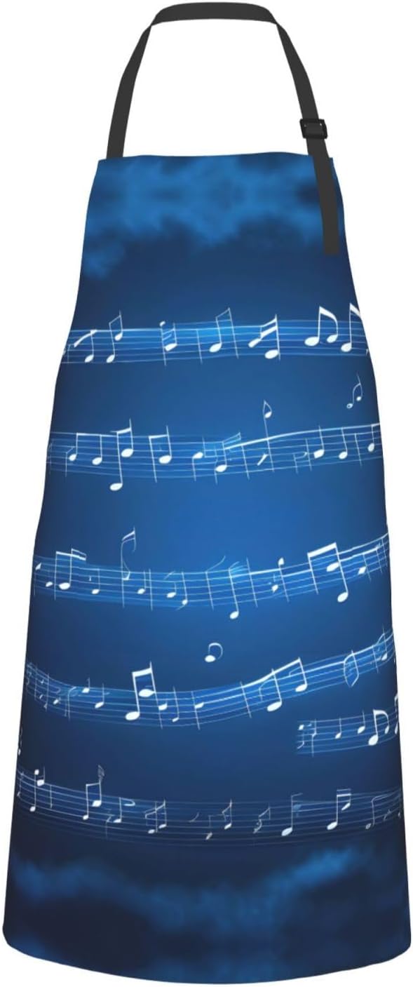 Blue Musical Notes Print Laundry apron 28x33 In Waterproof Kitchen Apron with Pockets for Cooking Baking