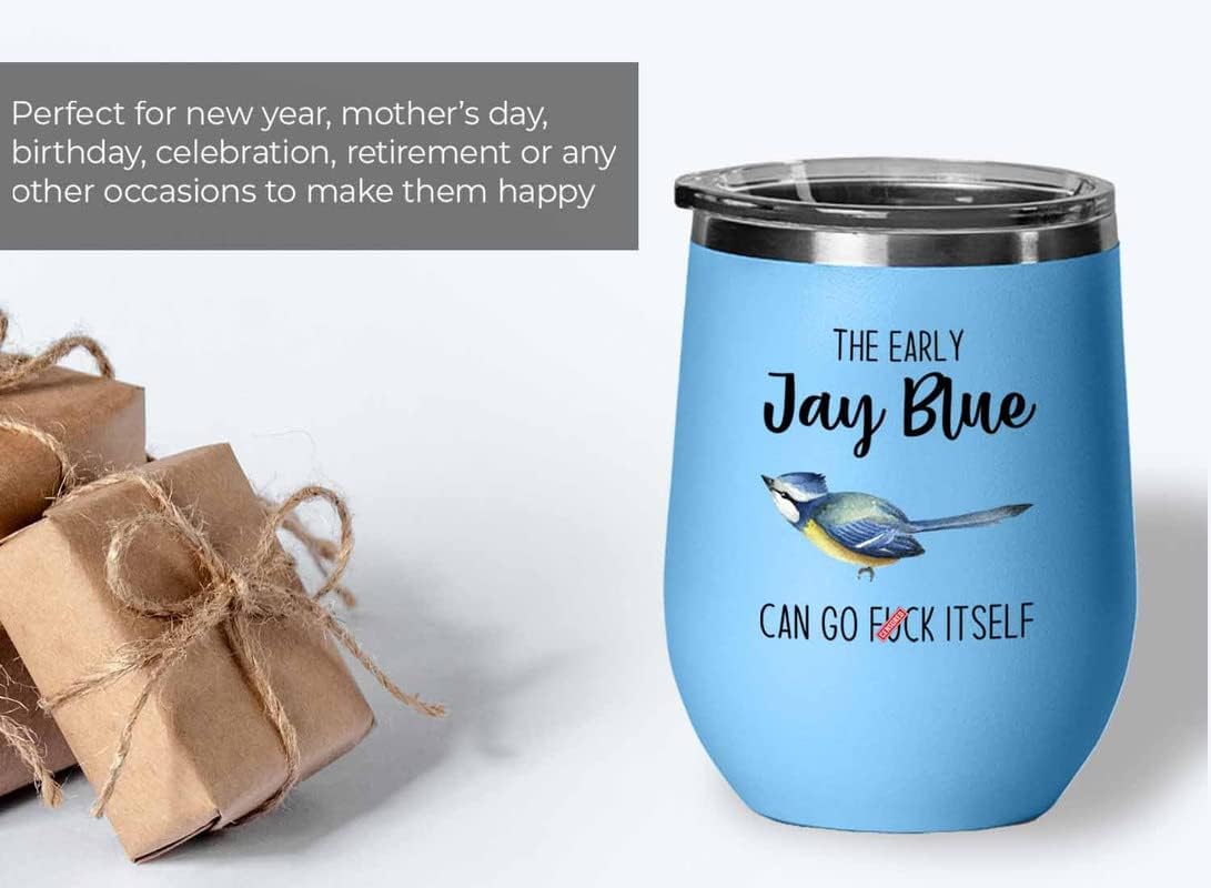 Bird Lover Blue Edition Wine Tumbler 12oz - Early jay blue go - Hummin