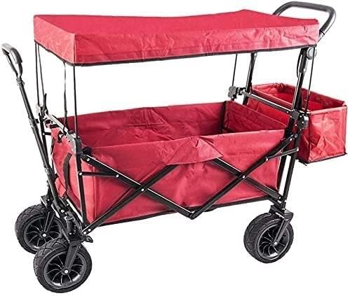 Portable Camping Cart,Outdoor Folding Utility Wagon All-Terrain Wheels Garden Wagon Shopping Cart Trolley with Brake Heavy Folding Cart with Roof Load-Bearing 85kg/187lbs