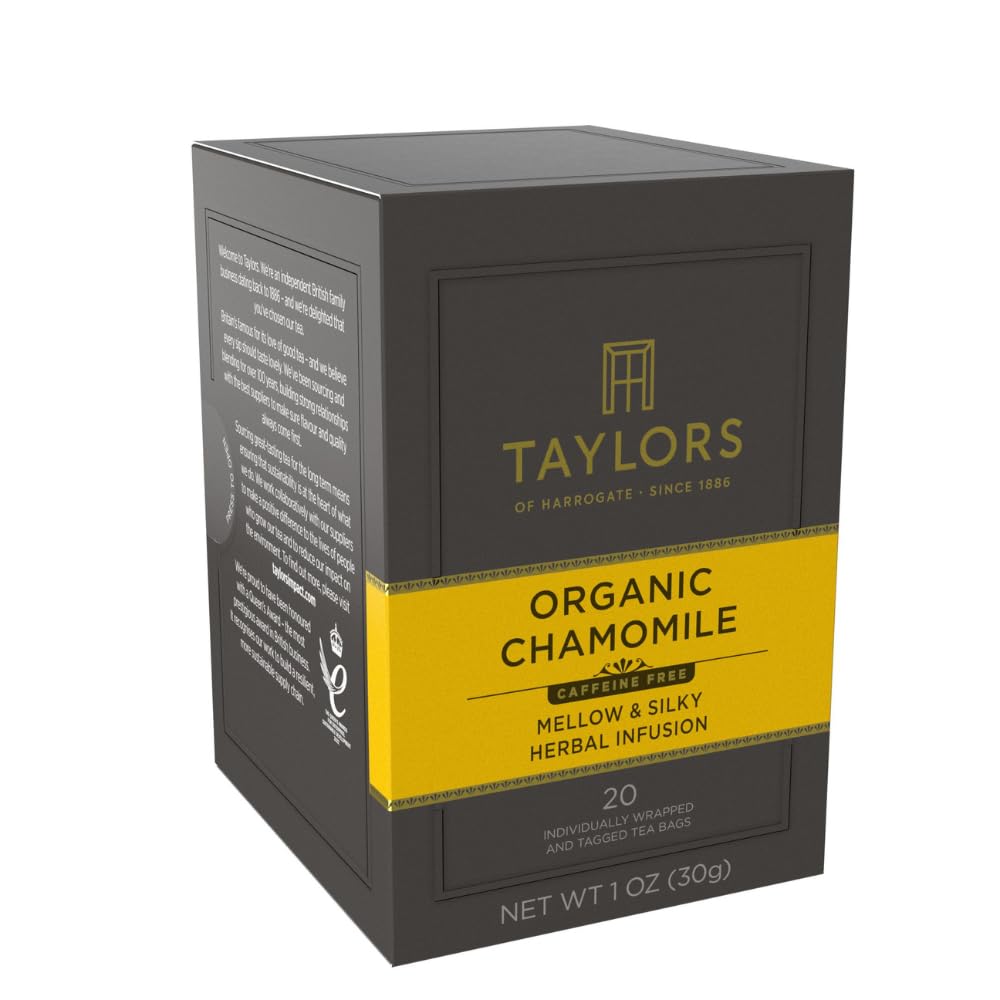Taylors of Harrogate Organic Chamomile Herbal Tea, Individually Wrapped Bags, 20 Count (Pack of 1), Mellow, Silky & Soft, Caffeine-Free, Enjoy Hot or Iced, 20 Teabags