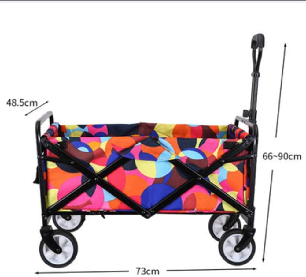 Heavy Duty Foldable Wagon Truck 600D Waterproof Fabric Garden Trolley Cart with 4 Wheels for Supermarket Shopping, Rainbow Color, 73x48.5x90cm