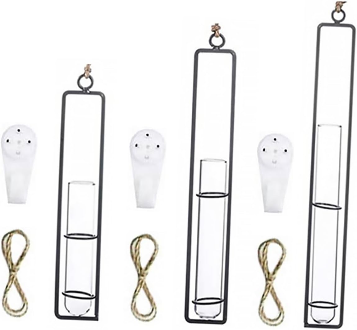 Glass Hanging Planter Tubes Iron Art Hydroponic Vase for and Garden De