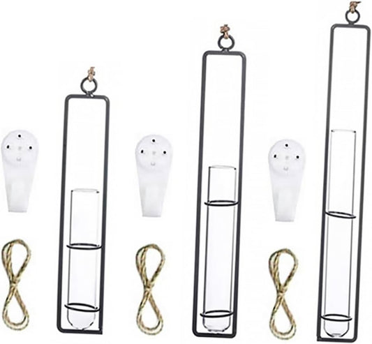 Glass Hanging Planter Tubes Iron Art Hydroponic Vase for and Garden De