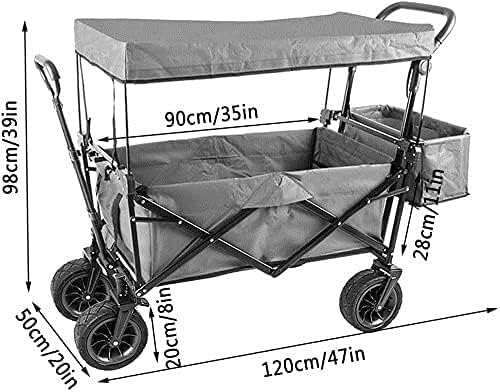 Portable Camping Cart,Outdoor Folding Utility Wagon All-Terrain Wheels Garden Wagon Shopping Cart Trolley with Brake Heavy Folding Cart with Roof Load-Bearing 85kg/187lbs