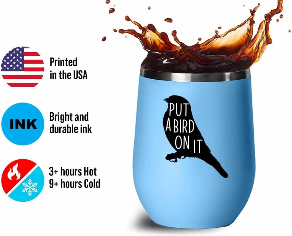 Bird Lover Blue Edition Wine Tumbler 12oz - Put a bird on it - Hummingbird Nest Cage Parrot Dad Gardening Outdoor Birdwatcher Feeder
