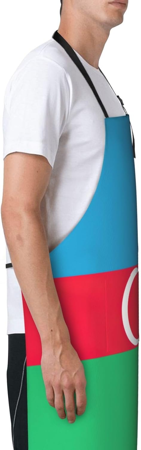 Flag of Azerbaijan print Waterproof chef's apron with pocket apron for kitchen cooking baking barbecue and gardening