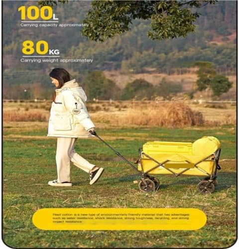 Portable Camping Cart,Portable Beach Trolley Cart for Outdoor Camping Yellow Color Lightweight and Foldable Camping Cart with Large Wheels for Easy Transportation and Storage
