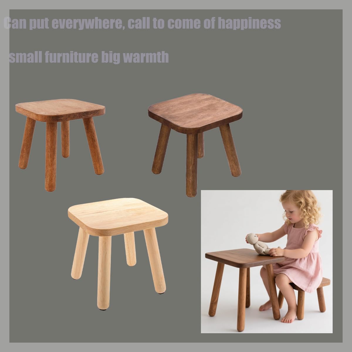 Wooden Step stools, Plant stools, Small Wooden stools with Four Detachable and Assembled Legs,offering Good Balance. (Wood Tone)
