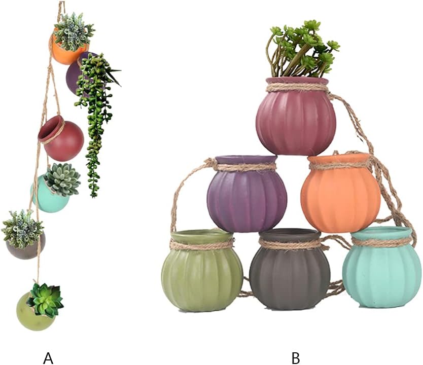 6 Pot Mixed Bright Rainbow-Color Hanging Ceramic Planter Set with Drain Hole Suitable for Succulent Flower Cactus Plant