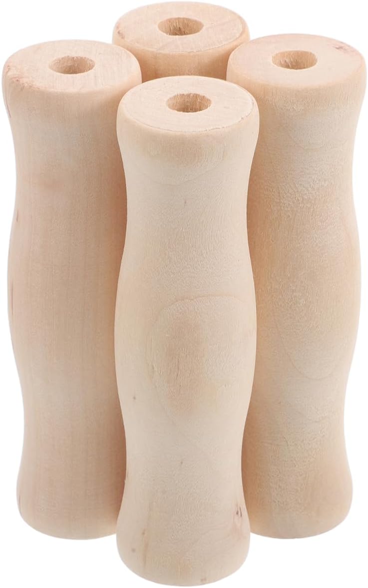 Cabilock 4Pcs Wooden Replacement Handles with 8mm Hole, 11cm Hardwood 