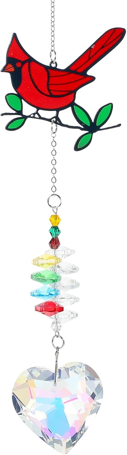 1Pcs Colorful Crystal Cardinal Suncatcher with Chain Love Pendant Ornament for Women, Red Bird Gift, Window Hanging Sun Catchers for Home Office Decor, Valentines, Mothers Day, Memorial Gift