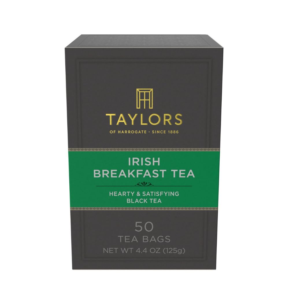 Taylors of Harrogate Irish Breakfast, Black Tea, Pillow Bags, 50 Count (Pack of 1), Rich, Bright & Malty, Caffeinated, Enjoy Hot or Iced, 50 Teabags