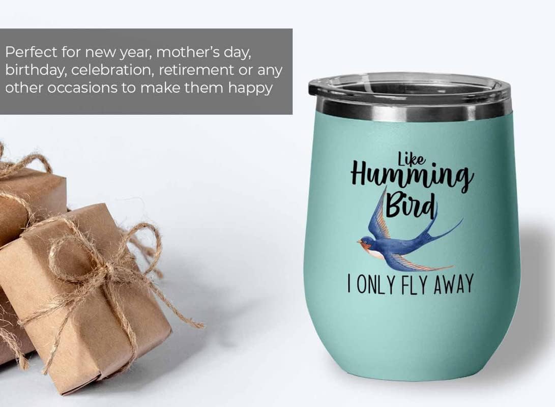 Bird Lover Teal Edition Wine Tumbler 12oz - Humming bird fly away - Hu