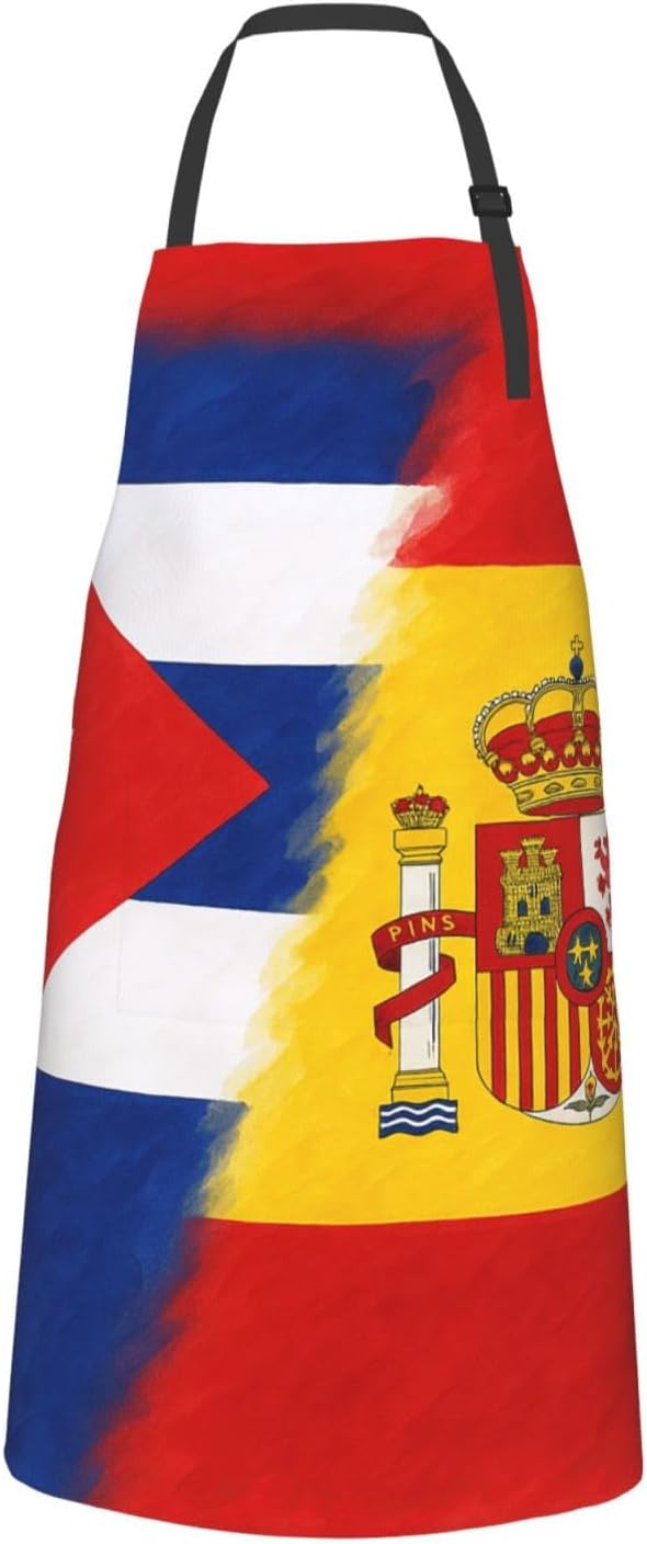 YANYU Cuba and Spain Print 28x33 In Kitchen Apron Stylish Chef Apron with Pockets for Cooking Baking Painting