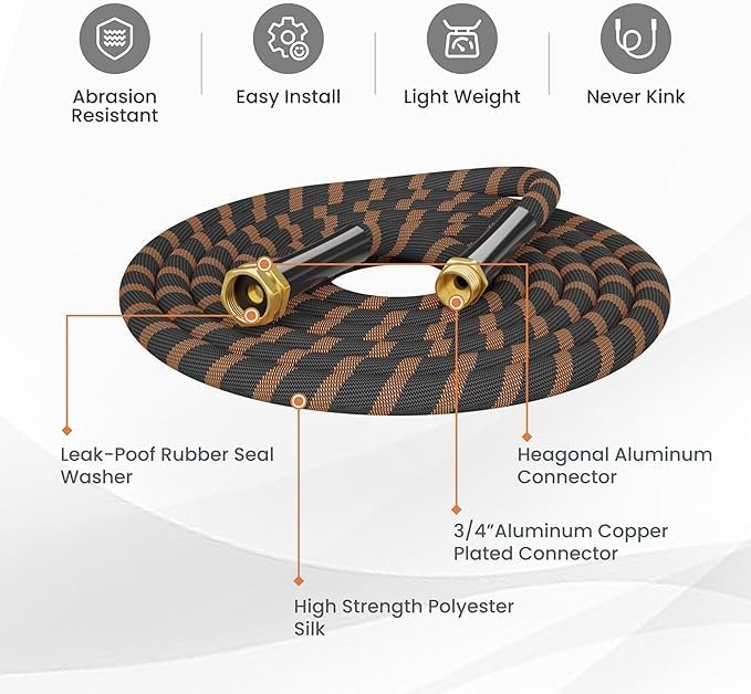 Giraffe Tools Garden Hose 75FT Non-Expandable Lightweight Flexible Wat