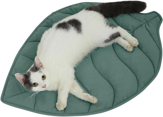 30 X 20 Inch Leaf Shaped Cotton Cat Bed Pad, Warming Cat Mat, Pet Warm