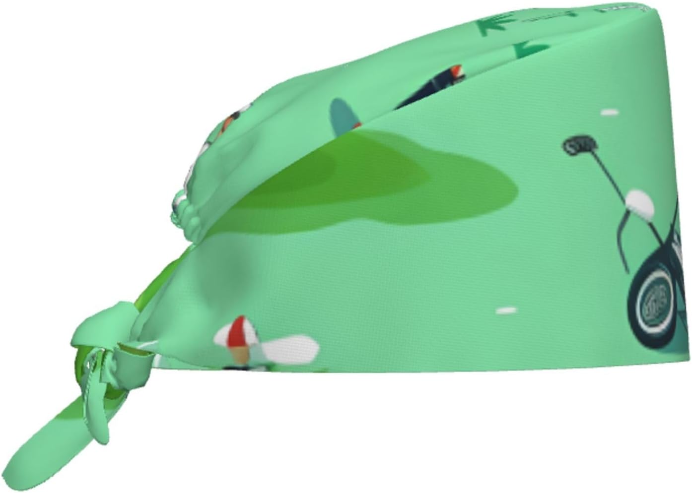 Breathable Work Hat Golf on The Lawn Printing for Chef, Nursing, Spa, Facial Care, Fitness Black