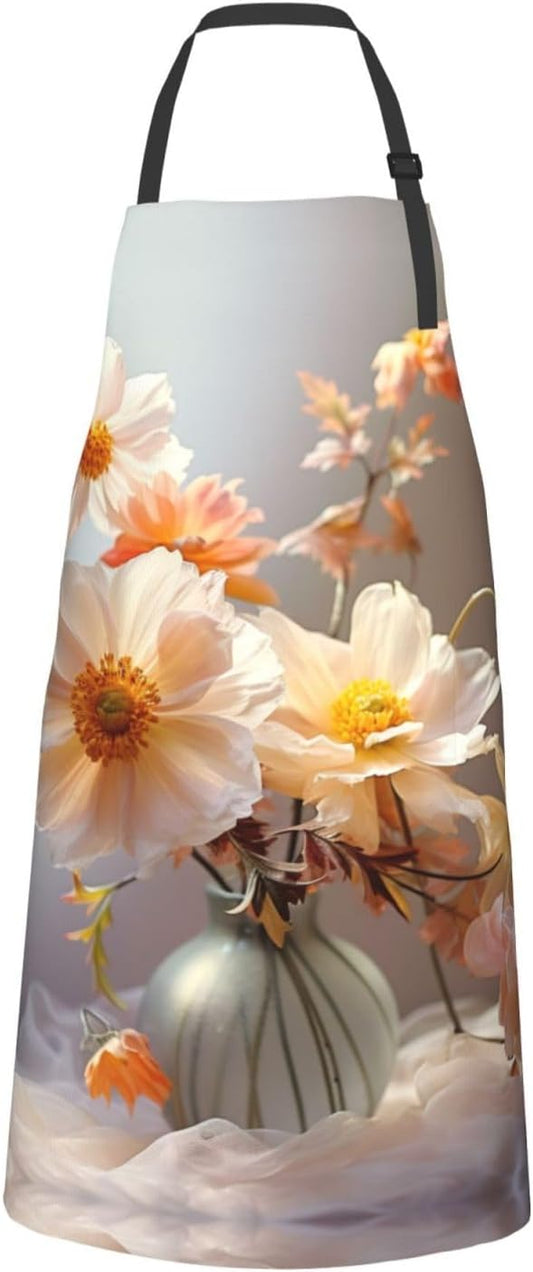 Hand Drawn Flower print Waterproof apron with pocket adjustable cooking apron for adult kitchen bibs to bake