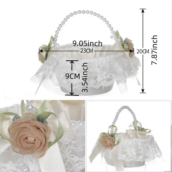 Wedding Flower Girl Basket with Pearl Handle,Satin Flower Storage Basket for Wedding Home Garden Decor (5852, 1)