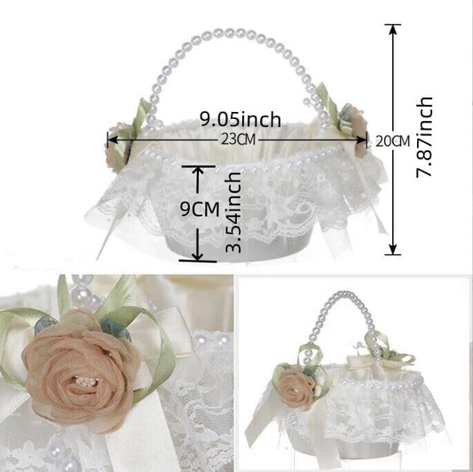 Wedding Flower Girl Basket with Pearl Handle,Satin Flower Storage Basket for Wedding Home Garden Decor (5852, 1)