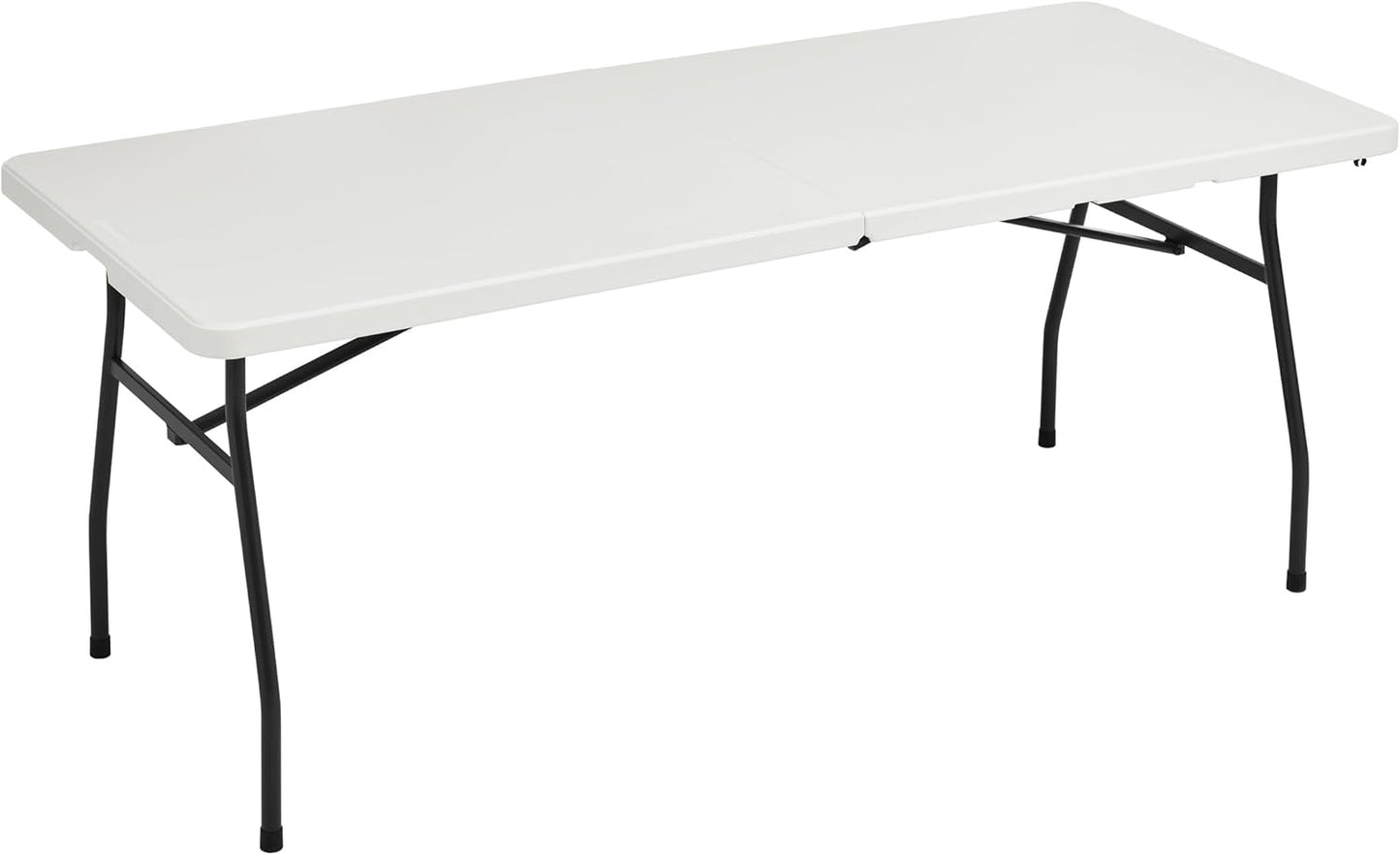 Amazon Basics Heavy Duty Portable Folding Table, 6 ft, Indoor & Outdoor, Fold-in-Half Design with Carrying Handle, White | Portable, Heavy Duty, Indoor & Outdoor, with Carrying Handle