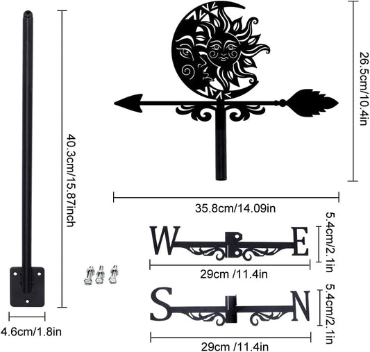 SUPERDANT Sun and Moon Weathervane Totems Weather Vane for Yard Metal Wind Vanes Roof Mount for Outside Garden Black Weathervanes Farmhouse Farm Barn Sheds Patio Outdoor Decorations Gifts