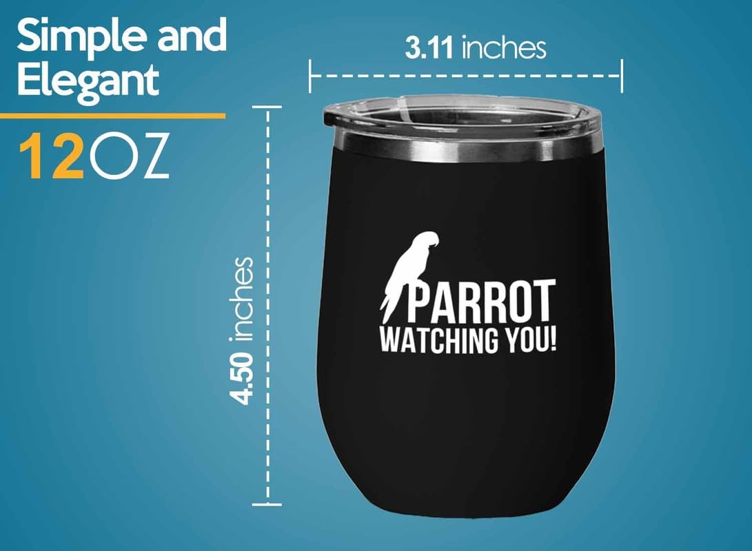Birding Black Edition Wine Tumbler 12oz - Parrot watching you - Bird F