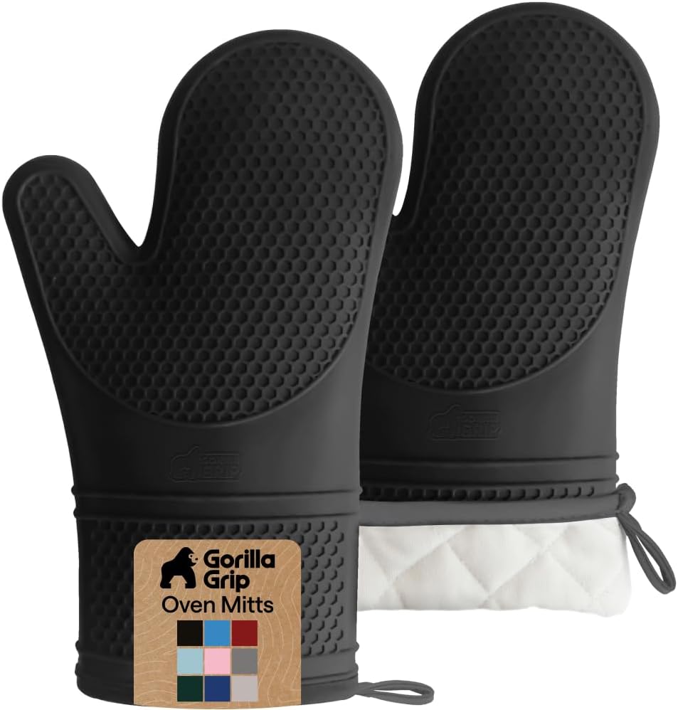 GORILLA GRIP BPA-Free Soft Silicone Oven Mitts, Heat Resistant and Wat